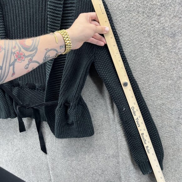 Lauren Ralph Lauren Sweater Womens Medium Black Tie Waist Open Front Cardigan - Picture 5 of 10